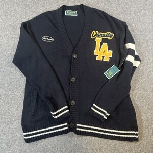 Urban Heritage Varsity LA Cardigan Sweater Mens Small Navy Button Knit NWT
